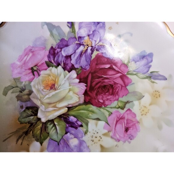 P T Tirschenreuth Bavaria Germany 9" Hand Painted Plate Rose Gold Serpentine - Picture 4 of 13
